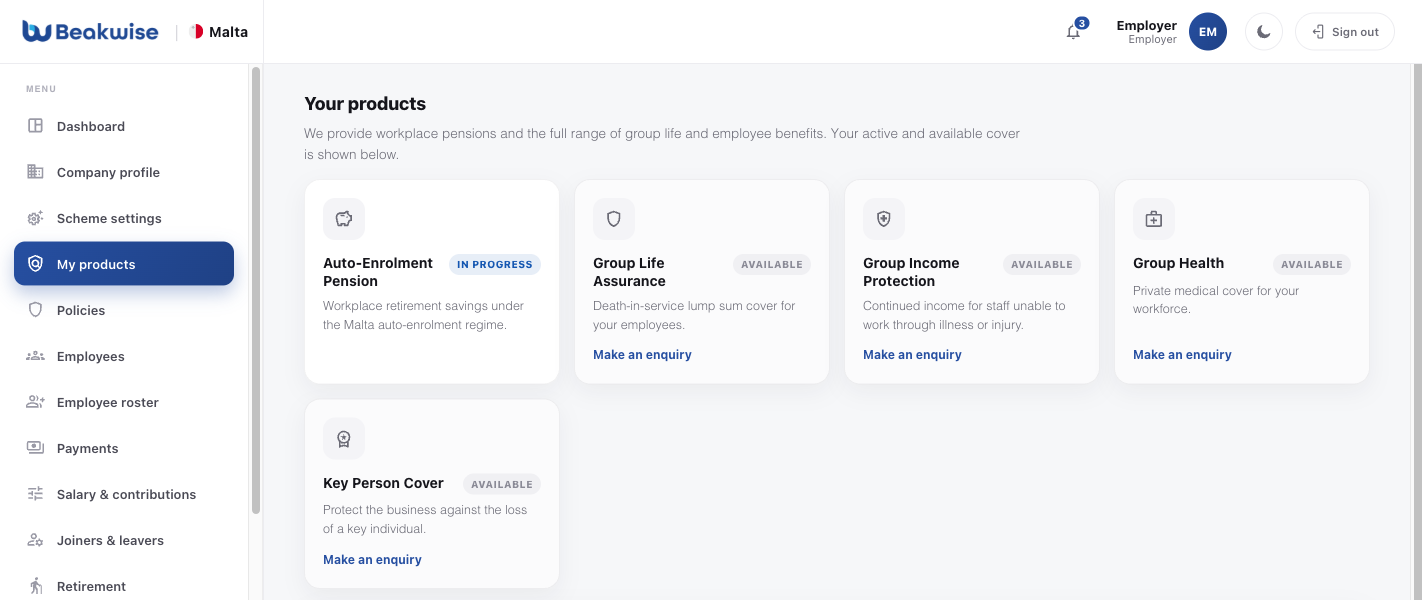 Employer product catalogue