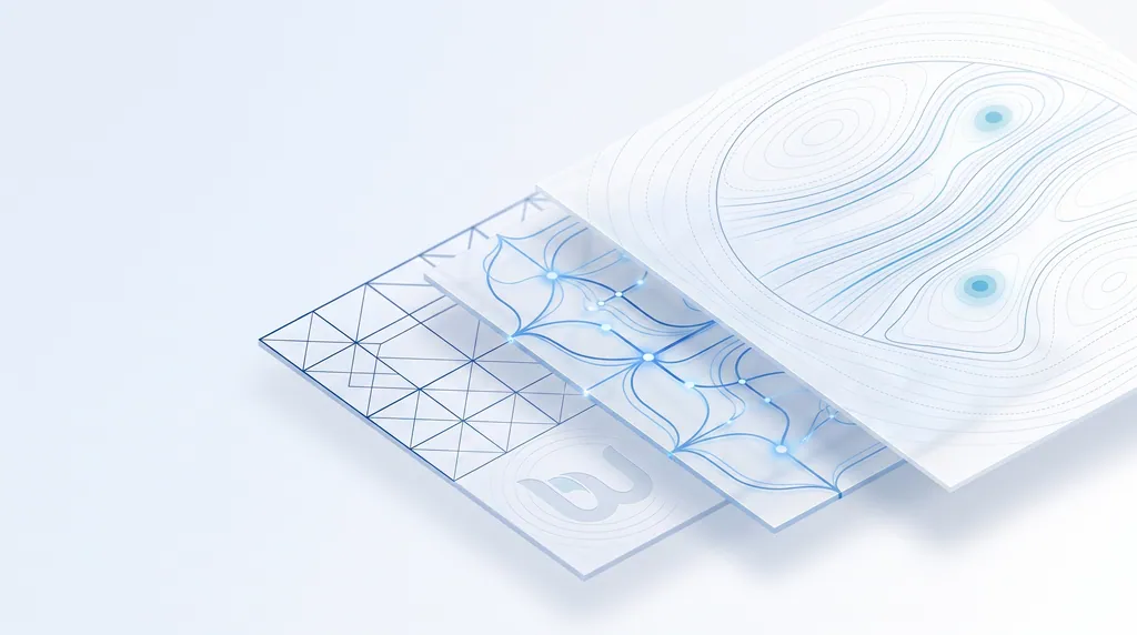 Abstract illustration of layered cloud architecture maturing from a secure landing zone into fully governed live operations.